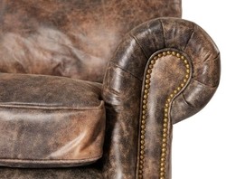 Casa Padrino Sillón de lujo en cuero genuino estilo inglés Marrón Vintage 106 x 105 x H. 93 cm