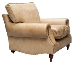 Casa Padrino Poltrona di Lusso in Vera Pelle Vintage Beige 106 x 105 x H. 93 cm - Mobili Art Déco