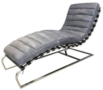 Casa Padrino Luxury Genuine Leather Lounge Chair / Chaise Longue English Style Grey 140 x 59 x H. 82 cm