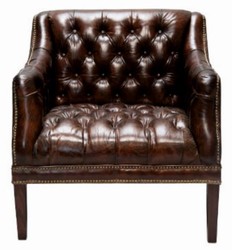 Casa Padrino Fauteuil Chesterfield de Luxe en Cuir Véritable Marron Foncé - 80 x 84 x H. 79 cm