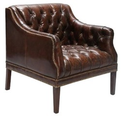 Casa Padrino Fauteuil Chesterfield de Luxe en Cuir Véritable Marron Foncé - 80 x 84 x H. 79 cm