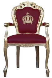 Casa Padrino Sedia da pranzo barocca di lusso Pompöös by Harald Glööckler con braccioli in rosso vino / oro, larghezza 48 cm Casa Padrino Sedia da pranzo barocca di lusso Pompöös by Harald Glööckler con braccioli in rosso vino / oro, larghezza 48 cm