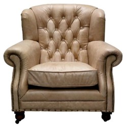 Casa Padrino Luxury Chesterfield Armchair Genuine Leather Beige 92 x 97 x H. 89 cm with Piano Casters