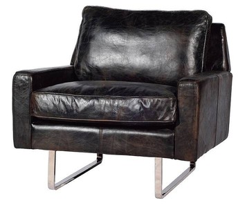 Casa Padrino Luxury Genuine Leather Armchair English Style Vintage Black / Silver 87 x 86 x H. 83 cm Casa Padrino Luxury Genuine Leather Armchair English Style Vintage Black / Silver 87 x 86 x H. 83 cm