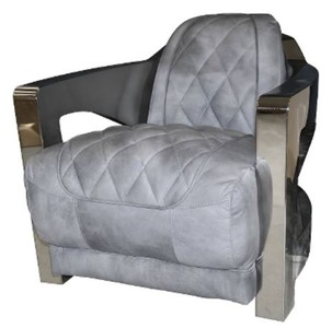 Casa Padrino Genuine Leather Club Chair in English Style Grey / Silver 75 x 89 x H. 70 cm Casa Padrino Genuine Leather Club Chair in English Style Grey / Silver 75 x 89 x H. 70 cm