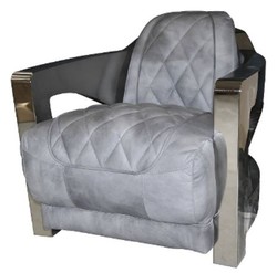 Casa Padrino Genuine Leather Club Chair in English Style Grey / Silver 75 x 89 x H. 70 cm Casa Padrino Genuine Leather Club Chair in English Style Grey / Silver 75 x 89 x H. 70 cm