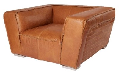 Casa Padrino Luxury Genuine Leather Armchair in English Style Brown 131 x 110 x H. 67 cm