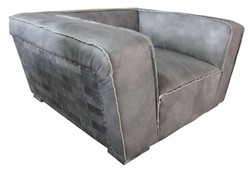 Casa Padrino Luxury Genuine Leather Armchair in English Style Grey - 131 x 110 x H. 67 cm