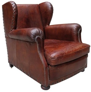 Casa Padrino Luxury Leather Wing Chair in English Style in Red-Brown 87 x 100 x H. 93 cm - Genuine Leather Furniture Casa Padrino Luxury Leather Wing Chair in English Style in Red-Brown 87 x 100 x H. 93 cm - Genuine Leather Furniture
