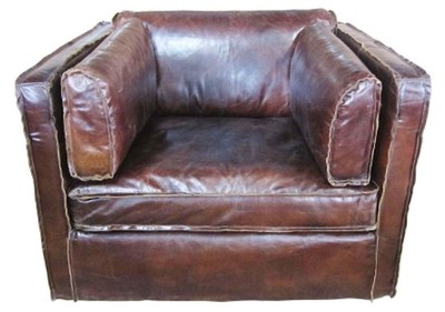 Casa Padrino Sillón de lujo de cuero estilo inglés Marrón oscuro 106 x 99 x H. 73 cm - Muebles de cuero genuino