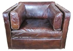 Casa Padrino Sillón de lujo de cuero estilo inglés Marrón oscuro 106 x 99 x H. 73 cm - Muebles de cuero genuino