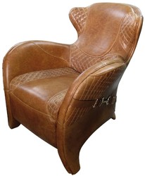 Casa Padrino sillón de cuero auténtico Art Deco de lujo marrón 79 x 85 x A. 85 cm - Colección de Lujo