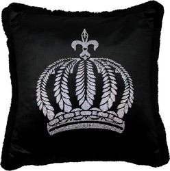 Casa Padrino Cojín Decorativo de Lujo Pompöös by Harald Glööckler Negro / Plata con Corona y Estrás 50 x 50 cm Casa Padrino Cojín Decorativo de Lujo Pompöös by Harald Glööckler Negro / Plata con Corona y Estrás 50 x 50 cm