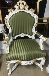 Casa Padrino Baroque Luxury Throne Armchair Green/Gold Striped / White/Gold - Unique Piece - Baroque Throne Chair - 141 x 80 x 78 cm