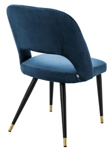 Casa Padrino Luxus Esszimmerstuhl in Blau und Schwarz mit Messing Akzenten 52 x 58 x H. 85 cm