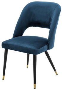 Casa Padrino Sedia da pranzo di lusso in blu e nero con accenti in ottone 52 x 58 x H. 85 cm