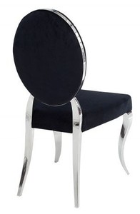 Casa Padrino Designer Esszimmer Stuhl Schwarz / Silber  ohne Armlehne - Designer Stuhl 
