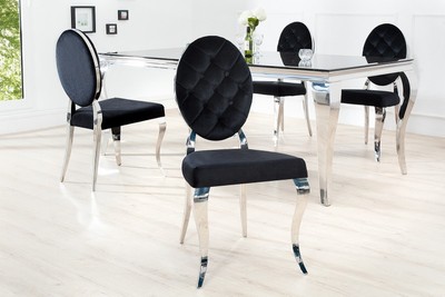 Casa Padrino Designer Esszimmer Stuhl Schwarz / Silber  ohne Armlehne - Designer Stuhl 