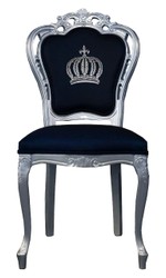 Casa Padrino Luxury Baroque Dining Chair Pompöös by Harald Glööckler in Black / Silver - 48 x 54 x 105 cm Casa Padrino Luxury Baroque Dining Chair Pompöös by Harald Glööckler in Black / Silver - 48 x 54 x 105 cm
