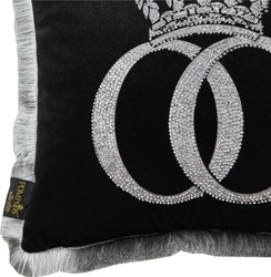 Casa Padrino Harald Glööckler Coussin Décoratif de Luxe Pompöös Noir Argent avec Couronne et Strass 50 x 50 cm Casa Padrino Harald Glööckler Coussin Décoratif de Luxe Pompöös Noir Argent avec Couronne et Strass 50 x 50 cm