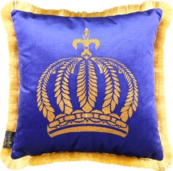 Casa Padrino Cojín Decorativo de Lujo Pompöös by Harald Glööckler Azul / Oro con Corona y Estrás 50 x 50 cm Casa Padrino Cojín Decorativo de Lujo Pompöös by Harald Glööckler Azul / Oro con Corona y Estrás 50 x 50 cm