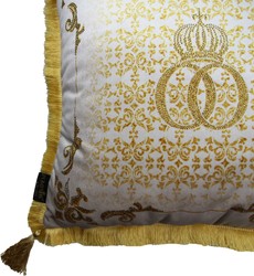 Casa Padrino Cuscino Barocco di Lusso Pompöös by Harald Glööckler Crema / Oro, 50 x 50 cm, con Corona, Strass e Nappe Casa Padrino Cuscino Barocco di Lusso Pompöös by Harald Glööckler Crema / Oro, 50 x 50 cm, con Corona, Strass e Nappe