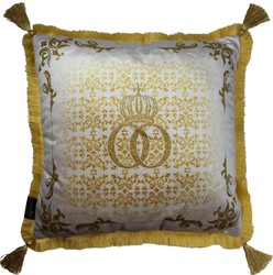 Casa Padrino Cuscino Barocco di Lusso Pompöös by Harald Glööckler Crema / Oro, 50 x 50 cm, con Corona, Strass e Nappe Casa Padrino Cuscino Barocco di Lusso Pompöös by Harald Glööckler Crema / Oro, 50 x 50 cm, con Corona, Strass e Nappe