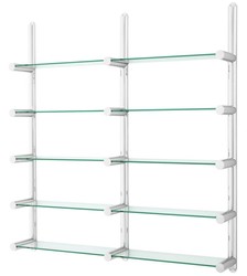 Casa Padrino Étagère murale de luxe / Bibliothèque en argent - Acier inoxydable poli et verre - 211,5 x 33 x H. 228 cm