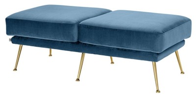 Casa Padrino panca di lusso blu / ottone 125 x 58 x H. 45 cm - Mobili di Design