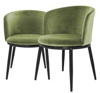Casa Padrino Luxury Dining Chair Set Light Green / Black 57 x 57 x H. 74 cm - Dining Room Furniture