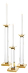 Casa Padrino Ensemble de 3 Bougeoirs de Luxe Or - Accessoires en Verre Cristal - 12 x 12 x H. 30/43/57 cm