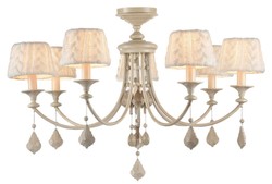 Casa Padrino Lámpara de Araña Barroca de Cristal 7 Luces Beige - Ø 87 x Al. 59 cm - Iluminación de Lujo para Estancias Elegantes