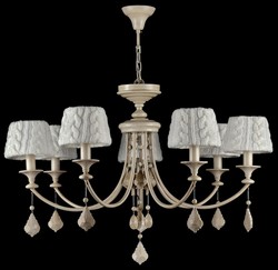 Casa Padrino Lámpara de Araña Barroca de Cristal 7 Luces Beige - Ø 87 x Al. 59 cm - Iluminación de Lujo para Estancias Elegantes