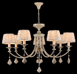 Casa Padrino Lámpara de Araña Barroca de Cristal 7 Luces Beige - Ø 87 x Al. 59 cm - Iluminación de Lujo para Estancias Elegantes