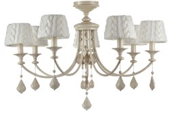Casa Padrino Lámpara de Araña Barroca de Cristal 7 Luces Beige - Ø 87 x Al. 59 cm - Iluminación de Lujo para Estancias Elegantes