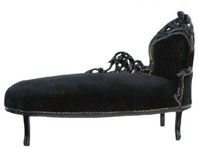 Casa Padrino Baroque Chaise Longue Black / Black right side - Furniture Recamiere Lounger Interior Casa Padrino Baroque Chaise Longue Black / Black right side - Furniture Recamiere Lounger Interior