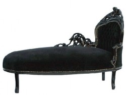 Casa Padrino Baroque Chaise Longue Black / Black right side - Furniture Recamiere Lounger Interior