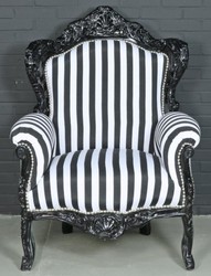 Casa Padrino Baroque Armchair King in Baroque Style Black / White Striped 85 x 85 x H. 120 cm