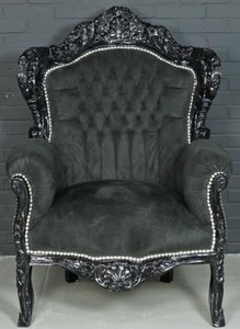 Casa Padrino Sillón Barroco King Estilo Barroco - Terciopelo Negro & Madera Maciza - 85 x 85 x H. 120 cm