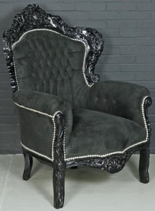 Casa Padrino Barock Sessel King im Barockstil - Schwarz Samt & Massivholz - 85 x 85 x H. 120 cm