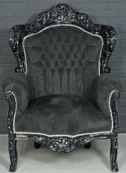 Casa Padrino Poltrona Barocca King Stile Barocco - Velluto Nero & Legno Massello - 85 x 85 x H. 120 cm