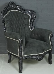 Casa Padrino Poltrona Barocca King Stile Barocco - Velluto Nero & Legno Massello - 85 x 85 x H. 120 cm
