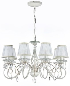 Casa Padrino Lámpara de Araña Barroca de Cristal Blanco / Oro, 8 luces, Ø 78 x H. 45 cm
