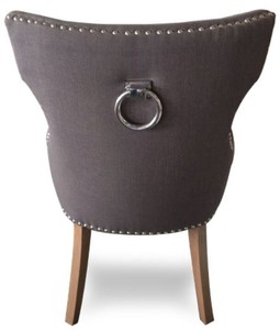 Casa Padrino Luxus Esszimmerstuhl mit Ringgriff Dunkelgrau und braune Beine 59 x 65 x H. 98 cm