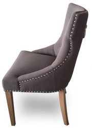 Casa Padrino Chaise de salle à manger de luxe avec anneau Gris foncé et pieds marron 59 x 65 x H. 98 cm