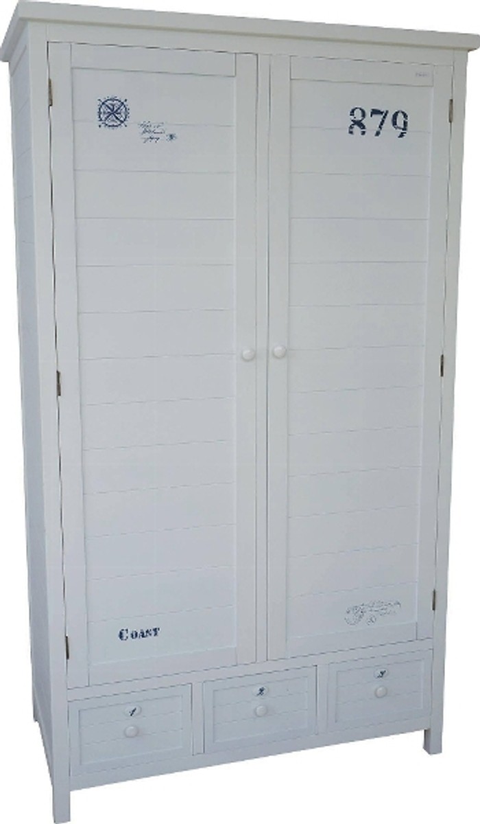 Casa Padrino Country Style Wardrobe White / Dark Blue 113 x 60 x H. 195 cm - Country Style Bedroom Furniture Casa Padrino Country Style Wardrobe White / Dark Blue 113 x 60 x H. 195 cm - Country Style Bedroom Furniture