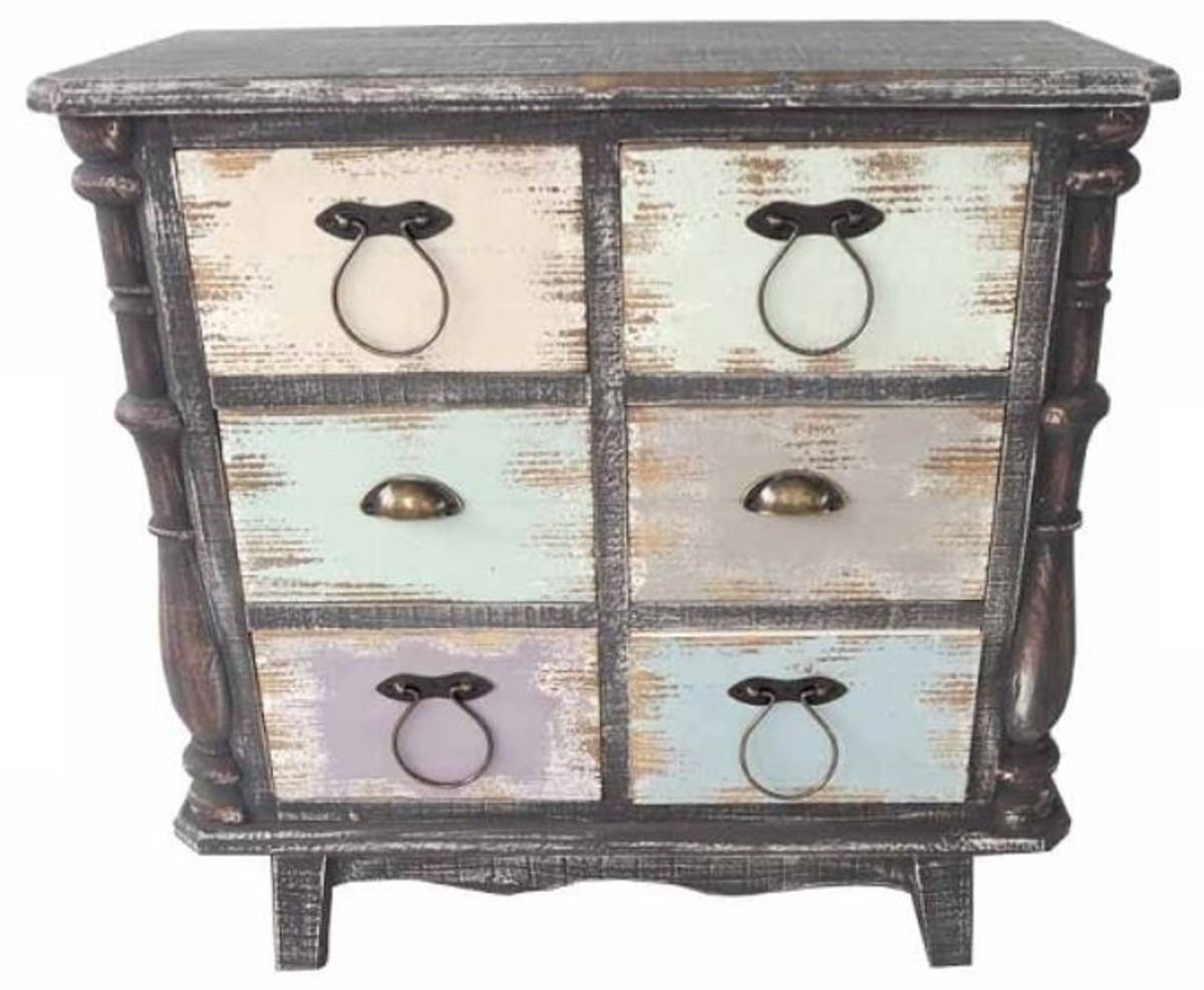 Casa Padrino country style chest of drawers antique black / multicolored 80 x 38 x H. 79 cm - Chest in Shabby Chic Look Casa Padrino country style chest of drawers antique black / multicolored 80 x 38 x H. 79 cm - Chest in Shabby Chic Look