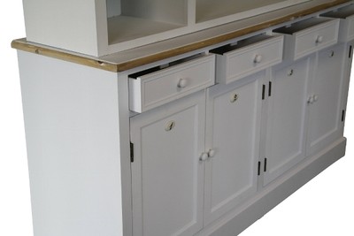 Casa Padrino Landhausstil Küchenschrank Antik Weiß / Naturfarben 160 x 43 x H. 218 cm - Massiver Küchenschrank