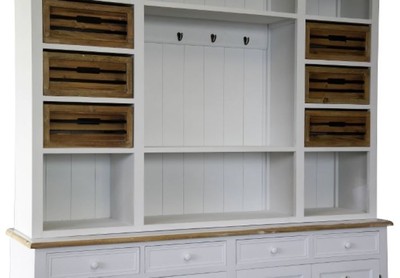 Casa Padrino Landhausstil Küchenschrank Antik Weiß / Naturfarben 160 x 43 x H. 218 cm - Massiver Küchenschrank