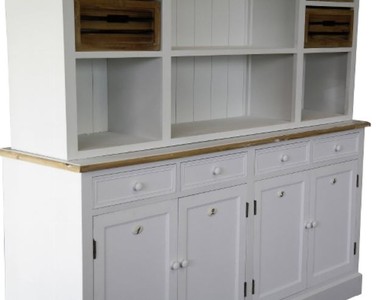 Casa Padrino Landhausstil Küchenschrank Antik Weiß / Naturfarben 160 x 43 x H. 218 cm - Massiver Küchenschrank